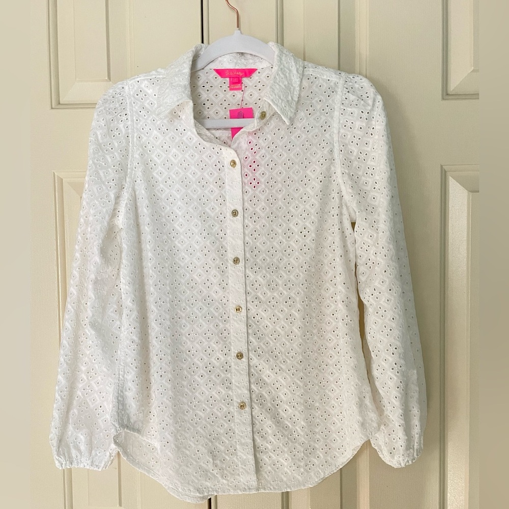 Lilly Pulitzer Sea Breeze eyelet button down top NWT